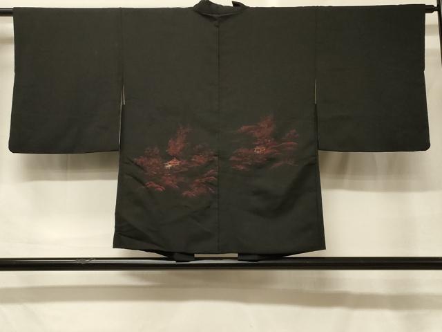 平和屋着物#羽織 寿光織 風景文 黒地 金糸 正絹 逸品 CABG8397in