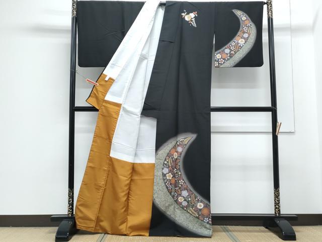 平和屋着物●訪問着 辻が花 黒地 金彩 洗える着物 CABG8405th