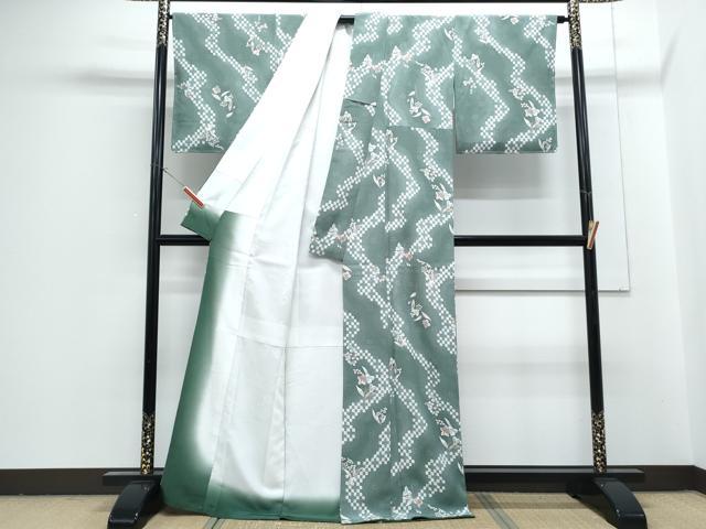 平和屋着物●小紋 草花文 金彩 洗える着物 未使用 CABG8408th
