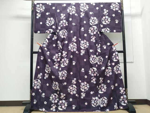 平和屋着物●小紋 猫 草花丸文 洗える着物 CABG8419th