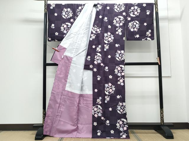 平和屋着物●小紋 猫 草花丸文 洗える着物 CABG8419th