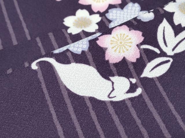 平和屋着物●小紋 猫 草花丸文 洗える着物 CABG8419th