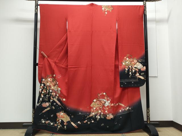 平和屋着物●豪華振袖 扇面花蝶文 暈し染め 金彩 正絹 逸品 CABG8424th