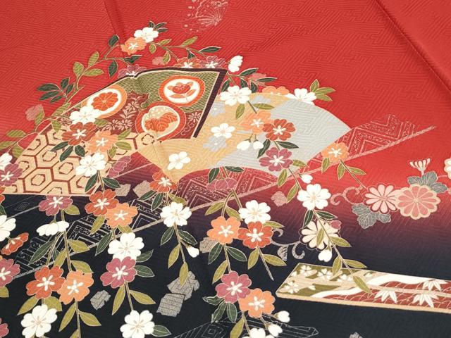 平和屋着物●豪華振袖 扇面花蝶文 暈し染め 金彩 正絹 逸品 CABG8424th