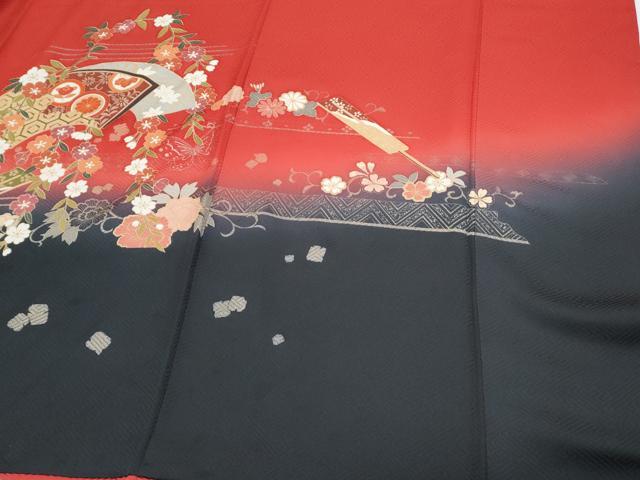 平和屋着物●豪華振袖 扇面花蝶文 暈し染め 金彩 正絹 逸品 CABG8424th