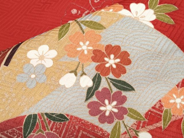 平和屋着物●豪華振袖 扇面花蝶文 暈し染め 金彩 正絹 逸品 CABG8424th