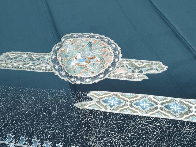平和屋着物●訪問着 雪輪花鳥文 暈し染め 銀彩 正絹 逸品 CABG8429th