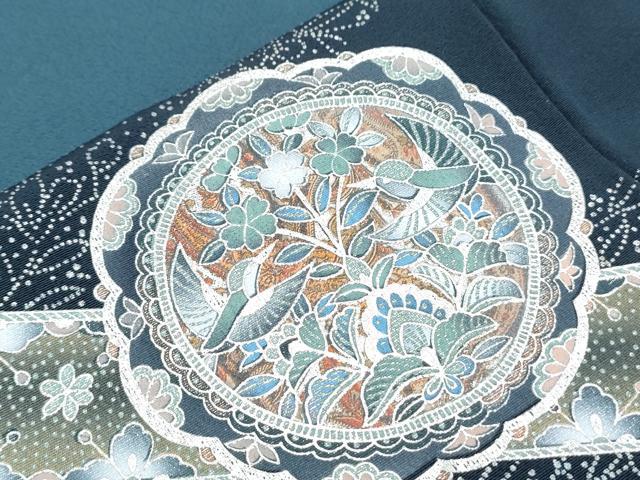 平和屋着物●訪問着 雪輪花鳥文 暈し染め 銀彩 正絹 逸品 CABG8429th