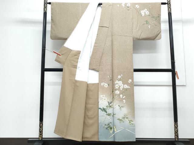 平和屋着物●手描友禅女流作家 一色生子 訪問着 手描き 草花文 たたき染め 正絹 逸品 CABG8431th