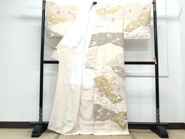 平和屋着物●訪問着 駒刺繍 雲重ね花文 金彩 正絹 逸品 CABG8434th