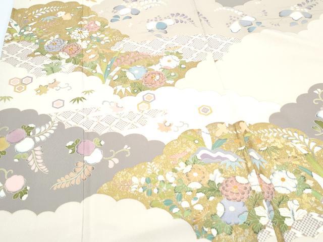 平和屋着物●訪問着 駒刺繍 雲重ね花文 金彩 正絹 逸品 CABG8434th