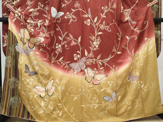 平和屋着物●豪華振袖 花蝶文 暈し染め 金彩 正絹 逸品 CABG8447th