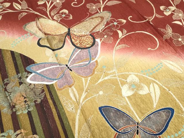 平和屋着物●豪華振袖 花蝶文 暈し染め 金彩 正絹 逸品 CABG8447th