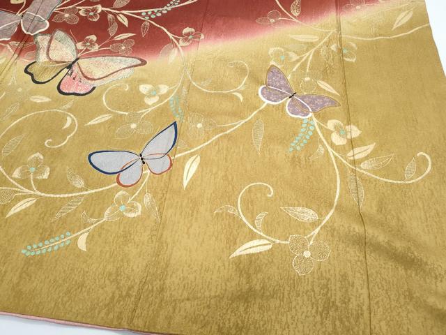 平和屋着物●豪華振袖 花蝶文 暈し染め 金彩 正絹 逸品 CABG8447th