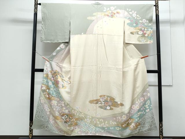 平和屋着物●訪問着 駒刺繍 エ霞鳳凰花文 金銀彩 正絹 逸品 未使用 CABG8448th