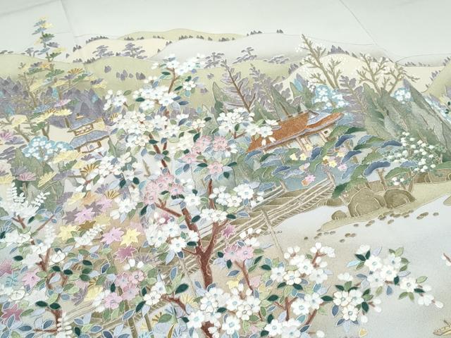 平和屋着物●豪華色留袖 作家物 総刺繍 駒刺繍 風景花文 正絹 逸品 CABG8459th