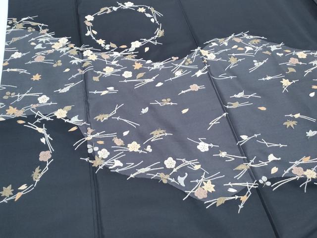 平和屋着物●中国三大刺繍 相良刺繍 総刺繍 訪問着 本場染大島紬 溢れ松葉 金糸 正絹 逸品 CABG8464th