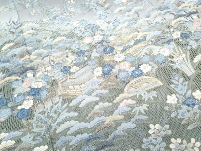平和屋着物●中国三大刺繍 スワトウ刺繍 総刺繍 訪問着 駒刺繍 風景花文 暈し染め 正絹 逸品 未使用 CABG8469th