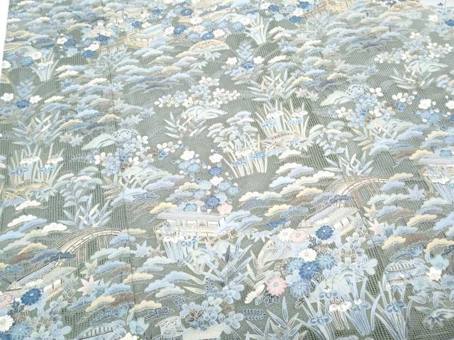 平和屋着物●中国三大刺繍 スワトウ刺繍 総刺繍 訪問着 駒刺繍 風景花文 暈し染め 正絹 逸品 未使用 CABG8469th