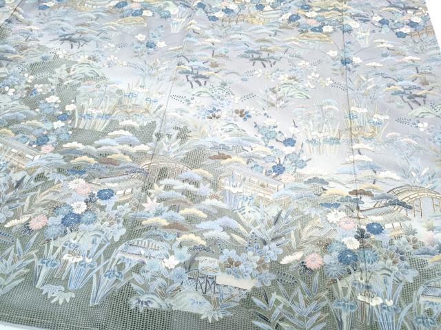 平和屋着物●中国三大刺繍 スワトウ刺繍 総刺繍 訪問着 駒刺繍 風景花文 暈し染め 正絹 逸品 未使用 CABG8469th