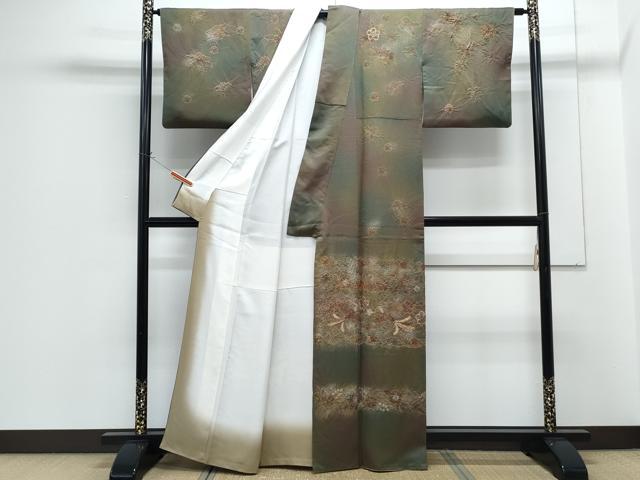 平和屋着物●訪問着 絞り 鳳凰花文 暈し染め 金彩 正絹 逸品 CABG8471th