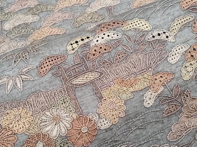 平和屋着物●中国三大刺繍 スワトウ相良刺繍 総刺繍 訪問着 紬地 風景花文 正絹 逸品 CABG8473th
