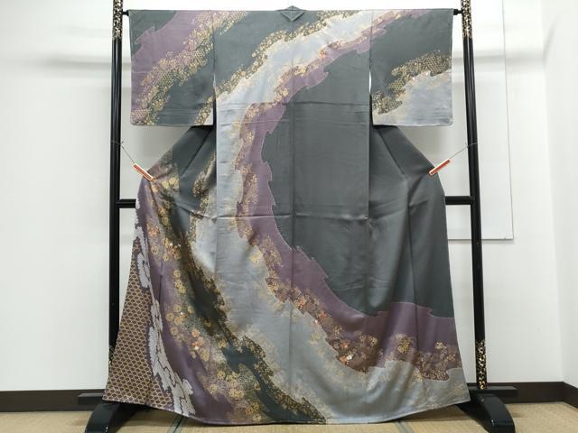 平和屋着物●訪問着 絞り 刺繍 道長花丸文 金彩 正絹 逸品 CABG8475th
