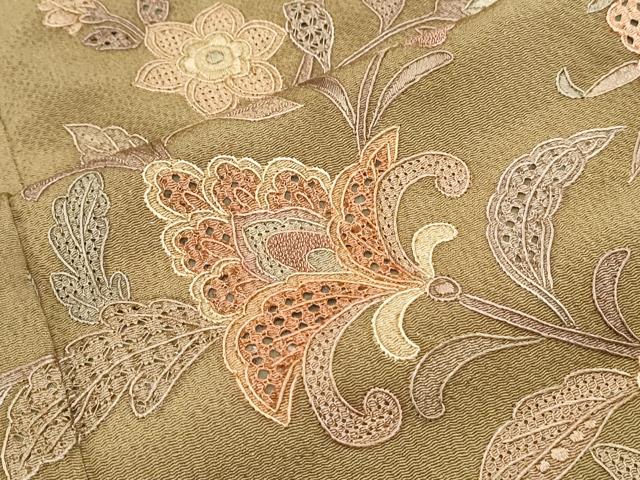 平和屋着物●中国三大刺繍 スワトウ相良刺繍 総刺繍 訪問着 更紗花文 金糸 鬼しぼ縮緬 やまと誂製 正絹 逸品 CABG8478th