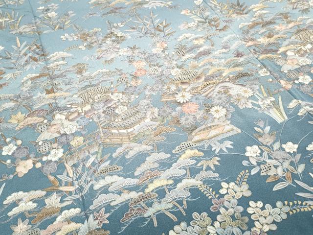 平和屋着物●中国三大刺繍 スワトウ相良刺繍 総刺繍 訪問着 風景草花文 暈し染め 正絹 逸品 CABG8479th