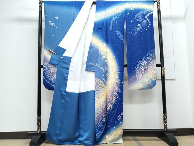 平和屋着物●豪華振袖 舞花文 暈し染め 銀通し地 正絹 逸品 CABG8500th