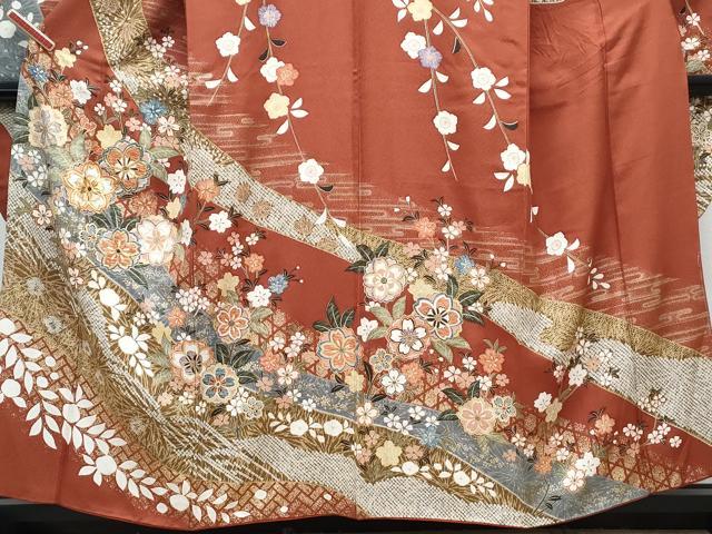 平和屋着物●豪華振袖 駒刺繍 草花文 金彩 正絹 逸品 CABG8501th