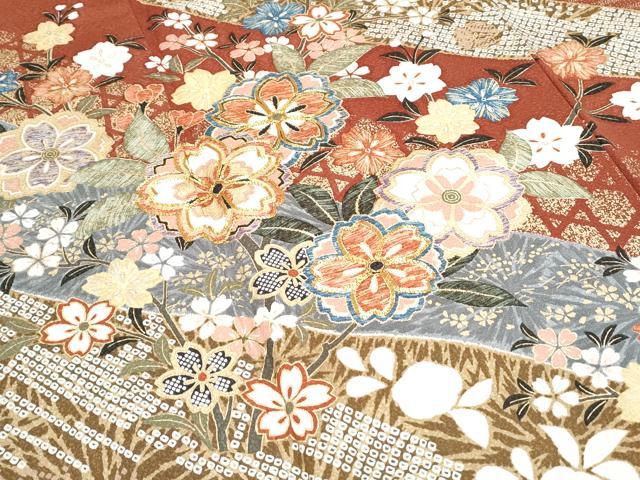平和屋着物●豪華振袖 駒刺繍 草花文 金彩 正絹 逸品 CABG8501th