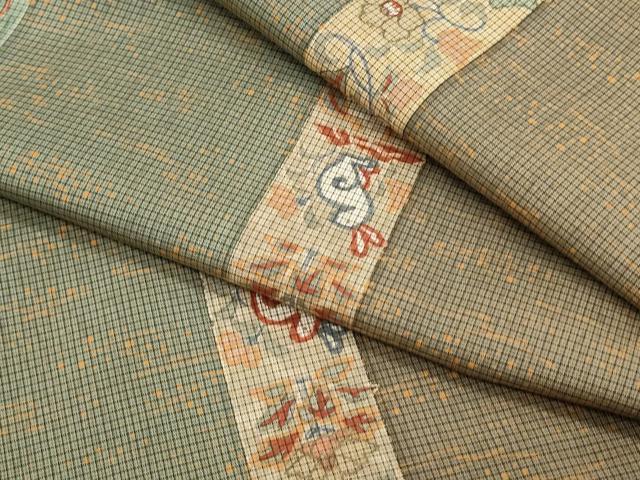 平和屋着物●本場大島紬 うさぎ 花唐草間道 正絹 逸品 CABG8506th