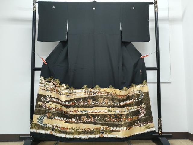 平和屋着物●松尾光琳 黒留袖 駒刺繍 公家行列図 金彩 正絹 逸品 CABG8532