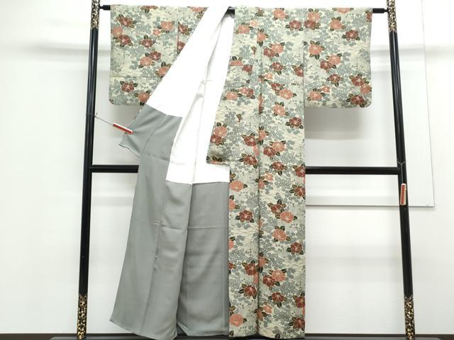 平和屋着物■上質な小紋 型染め 草花文 鬼しぼ縮緬 正絹 逸品 CABG8548th