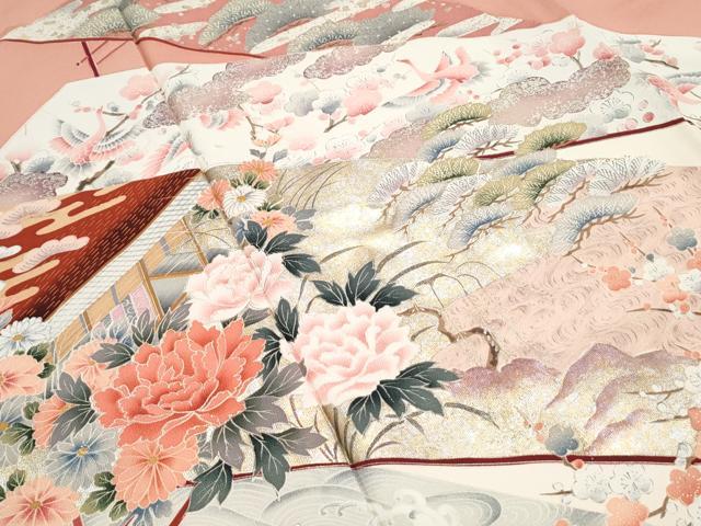 平和屋着物■豪華振袖 飛鶴風景花文 暈し染め 金銀彩 正絹 逸品 CABG8572th