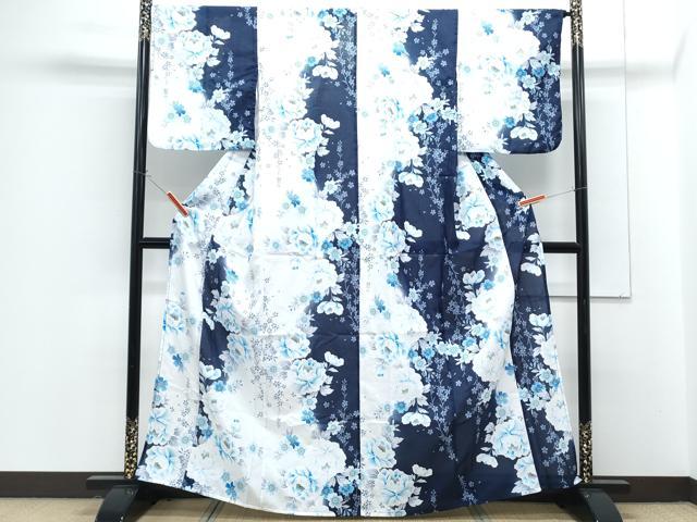 平和屋着物*夏物 小紋 草花文 紅梅織 洗える着物 CABG8577th
