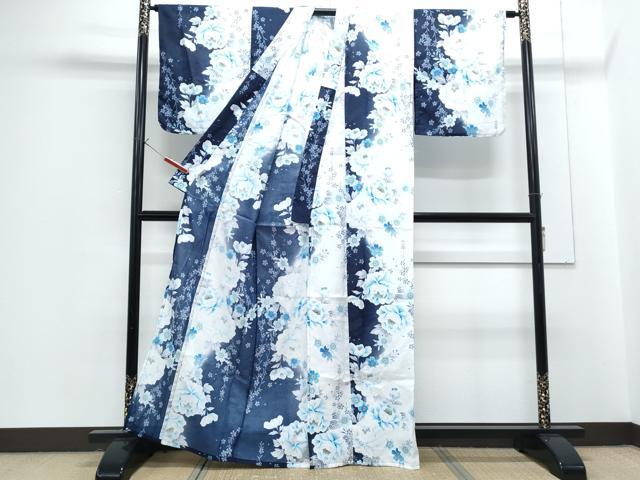 平和屋着物*夏物 小紋 草花文 紅梅織 洗える着物 CABG8577th