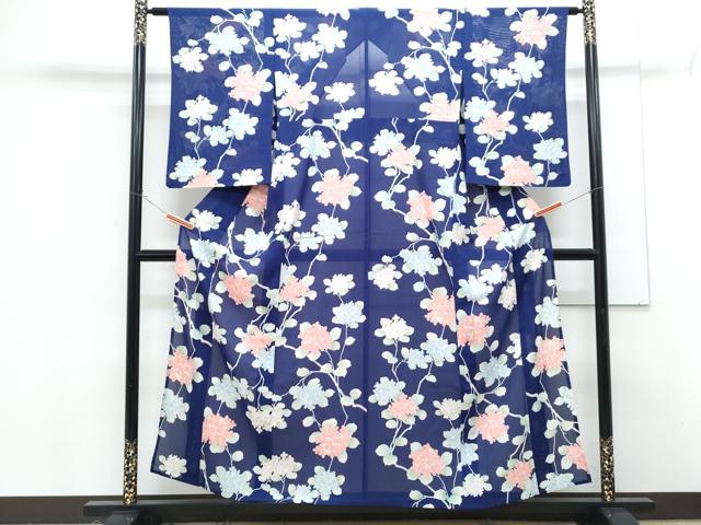 平和屋着物*夏物 小紋 絽 紫陽花 正絹 逸品 CABG8585th