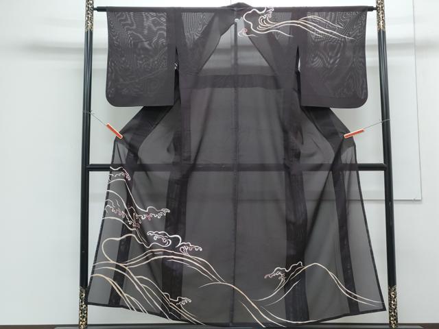 平和屋着物*夏物 訪問着 絽 立波文 銀彩 正絹 逸品 CABG8593th