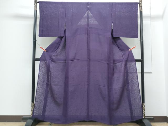 平和屋着物*夏物 色無地 花唐草紋紗 深紫色 正絹 逸品 CABG8628th