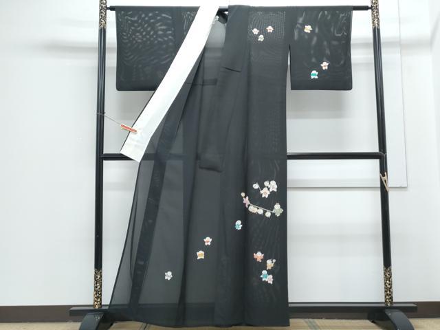 平和屋着物*夏物 訪問着 絽 唐子 黒地 正絹 逸品 CABG8634th