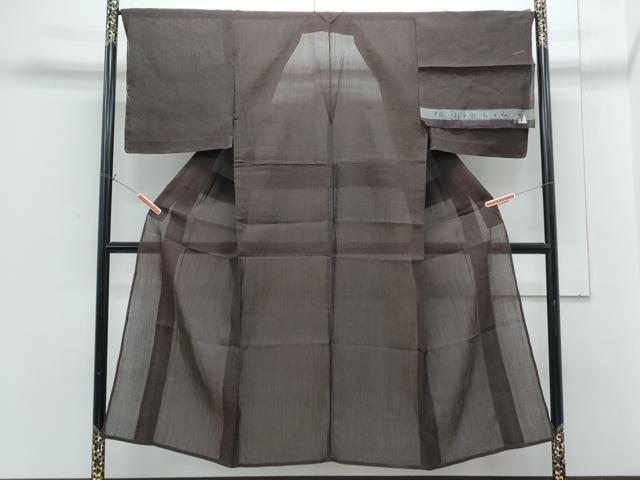 平和屋着物*夏物 男性 小千谷ちぢみ 黒茶色 麻 反端付き 逸品 CABG8646th