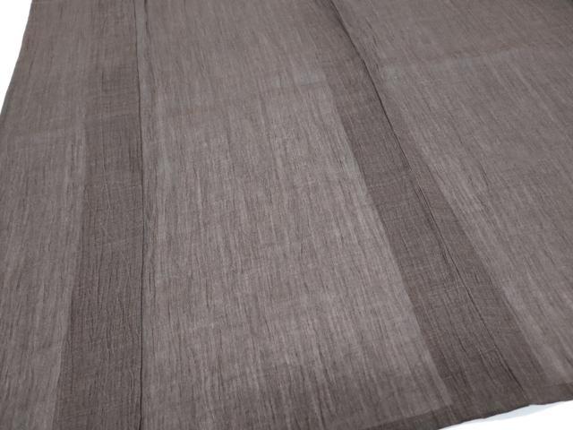 平和屋着物*夏物 男性 小千谷ちぢみ 黒茶色 麻 反端付き 逸品 CABG8646th