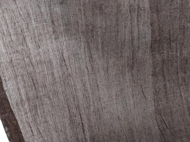 平和屋着物*夏物 男性 小千谷ちぢみ 黒茶色 麻 反端付き 逸品 CABG8646th
