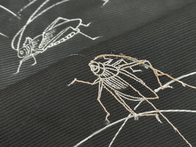 平和屋着物*夏物 訪問着 駒刺繍 夏虫 芝草文 黒地 正絹 逸品 CABG8655th