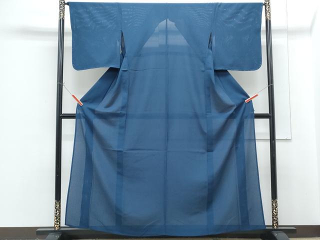 平和屋着物*夏物 色無地 縦絽 青藍色 正絹 逸品 CABG8661th