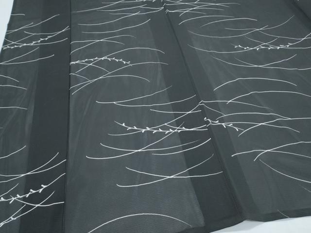平和屋着物*夏物 小紋 絽 草葉文 黒地 正絹 逸品 CABG8665th