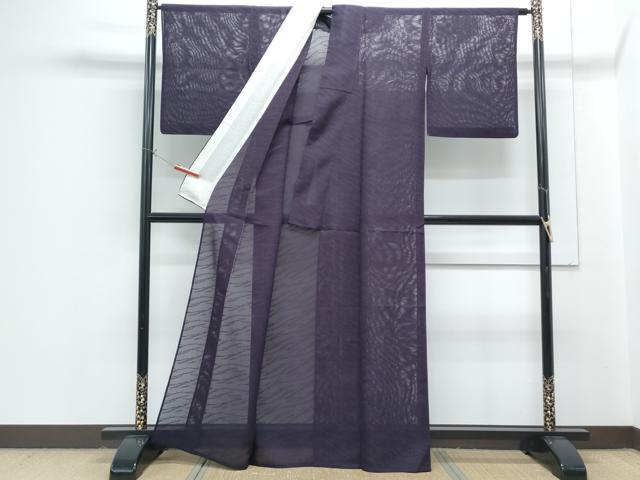 平和屋着物*夏物 色無地 草葉紋紗 深紫色 正絹 逸品 CABG8670th