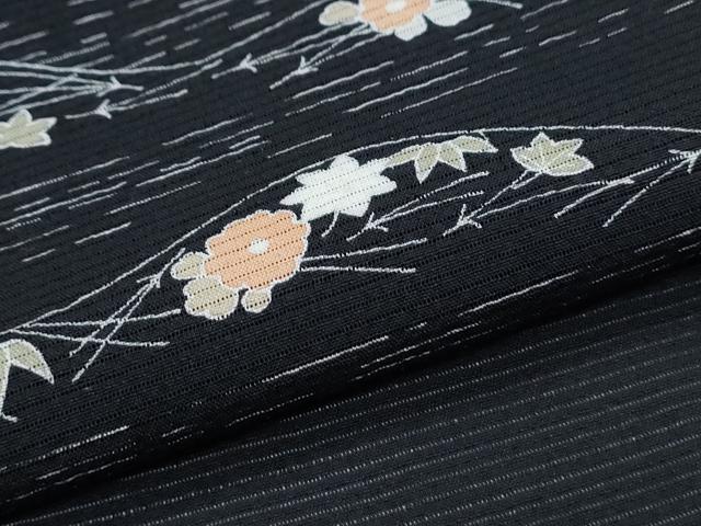 平和屋着物*夏物 訪問着 友禅 絽 草花文 黒地 正絹 逸品 CABG8674th